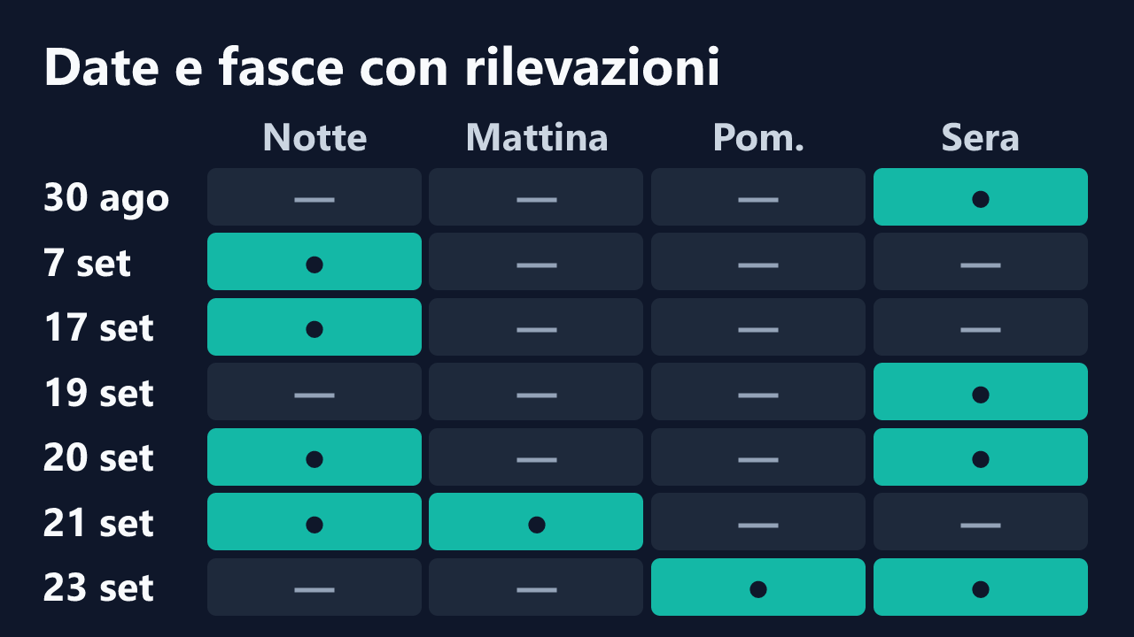 Date e fasce orarie con rilevazioni di Crazycouplelive_, in ora italiana. Dettagli nella tabella seguente.